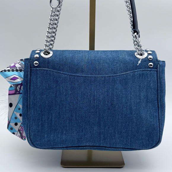 Coach NW/OT Cutegoth Blue Jean Bag with Silver Studded Accents & Chain Strap - Picture 3 of 10